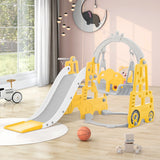 4 in 1 Children's slide and swing toys, children's slide, climbing, swing, basketball hoop. Freestanding slide for boys and girls, high quality, made of polyethylene. With cute cartoon image._1