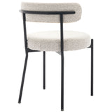 Set of 4 Modern Boucle Dining Chairs, Mid-Century Modern Accent Chair, Curved Backrest Round Upholstered Boucle Dining Chair with Black Metal Legs, for Kitchen/Bedroom/Living Room/Study/Cafe _19