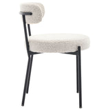 Set of 6 Modern Boucle Dining Chairs, Mid-Century Modern Accent Chair, Curved Backrest Round Upholstered Boucle Dining Chair with Black Metal Legs, for Kitchen/Bedroom/Living Room/Study/Cafe _18