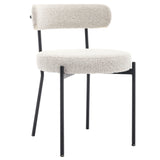Modern Boucle Dining Chair Set of 2, Mid-Century Modern Accent Chair, Curved Backrest Round Upholstered Boucle Dining Chair with Black Metal Legs, for Kitchen/Bedroom/Living Room/Study/Cafe (_17