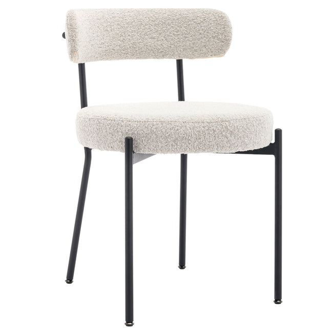 Set of 4 Modern Boucle Dining Chairs, Mid-Century Modern Accent Chair, Curved Backrest Round Upholstered Boucle Dining Chair with Black Metal Legs, for Kitchen/Bedroom/Living Room/Study/Cafe _17