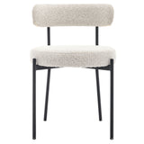 Modern Boucle Dining Chair Set of 2, Mid-Century Modern Accent Chair, Curved Backrest Round Upholstered Boucle Dining Chair with Black Metal Legs, for Kitchen/Bedroom/Living Room/Study/Cafe (_15