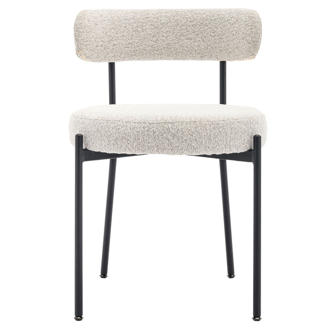 Set of 4 Modern Boucle Dining Chairs, Mid-Century Modern Accent Chair, Curved Backrest Round Upholstered Boucle Dining Chair with Black Metal Legs, for Kitchen/Bedroom/Living Room/Study/Cafe _15