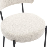 Set of 4 Modern Boucle Dining Chairs, Mid-Century Modern Accent Chair, Curved Backrest Round Upholstered Boucle Dining Chair with Black Metal Legs, for Kitchen/Bedroom/Living Room/Study/Cafe _22