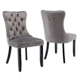 Set of 6 Modern Upholstered Velvet Dining Chairs, High-end Tufted Contemporary Kitchen Lounge Chairs with Solid Wood Legs, Riveted Trim and Knocker Ring, for Dining Room Living Room Restauran_2