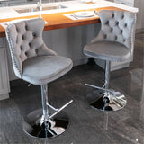 Set of 2 Swivel Velvet Bar Stools,Modern Upholstered Chrome Base Bar Chair with Comfortable Tufted Back for Dining Room Pub Kitchen Island,Adjustable Seat Height from 63-85cm,Steel Footrest&B_9
