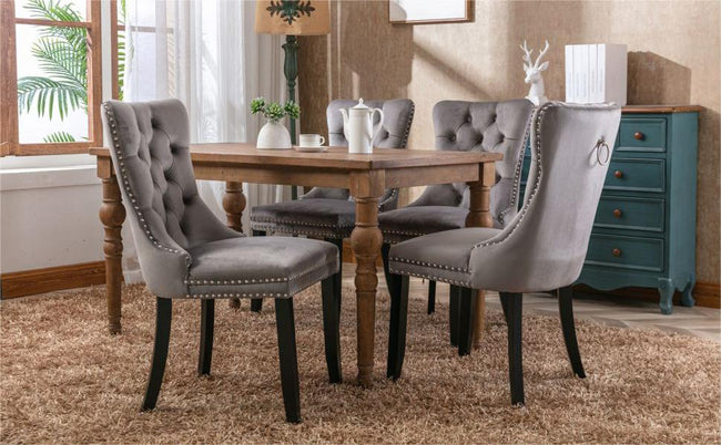 Set of 6 Modern Upholstered Velvet Dining Chairs, High-end Tufted Contemporary Kitchen Lounge Chairs with Solid Wood Legs, Riveted Trim and Knocker Ring, for Dining Room Living Room Restauran_13