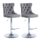 Set of 2 Swivel Velvet Bar Stools,Modern Upholstered Chrome Base Bar Chair with Comfortable Tufted Back for Dining Room Pub Kitchen Island,Adjustable Seat Height from 63-85cm,Steel Footrest&B_1