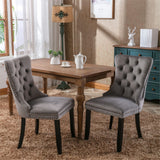 Set of 6 Modern Upholstered Velvet Dining Chairs, High-end Tufted Contemporary Kitchen Lounge Chairs with Solid Wood Legs, Riveted Trim and Knocker Ring, for Dining Room Living Room Restauran_10