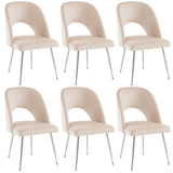 Set of 6 Modern Velvet Dining Chair, Thick Upholstered Kitchen Tub Chair with Loop Backrest and Metal Legs, Living Room Reception Leisure Chairs, for Bedroom/Lounge/Office/Kitchen (Beige)_0