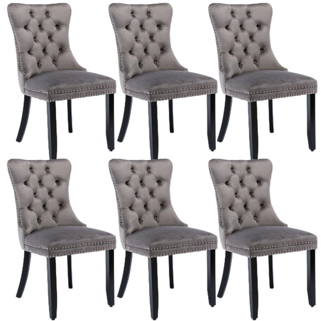 Set of 6 Modern Upholstered Velvet Dining Chairs, High-end Tufted Contemporary Kitchen Lounge Chairs with Solid Wood Legs, Riveted Trim and Knocker Ring, for Dining Room Living Room Restauran_0