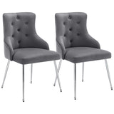 Set of 2 Button Pattern Dining Chair, Upholstered Armchair, Metal Leg Chairs, Modern Lounge Chair, Bedroom Living Room Chair with Lumbar Cushion, Grey_4