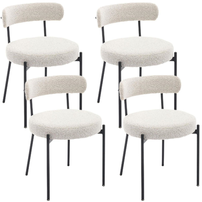 Set of 4 Modern Boucle Dining Chairs, Mid-Century Modern Accent Chair, Curved Backrest Round Upholstered Boucle Dining Chair with Black Metal Legs, for Kitchen/Bedroom/Living Room/Study/Cafe _1