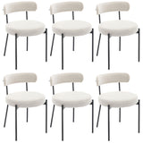 Set of 6 Modern Boucle Dining Chairs, Mid-Century Modern Accent Chair, Curved Backrest Round Upholstered Boucle Dining Chair with Black Metal Legs, for Kitchen/Bedroom/Living Room/Study/Cafe _0
