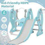 4-in-1 Multifunctional Toddler Slide with Swing Set, Kids Slide with Swing, Climber and Basketball Hoop, Large Toddler Slide for Indoor & Outdoor, Dolphin Pattern, Use-Strong, Kid-Safe (Baby _3