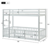 3FT Bunk Bed, Bed with Fences and Door, Children's Bed with Fall Protection and Railings, Solid Wood, White (190x90cm)_4