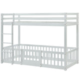 3FT Bunk Bed, Bed with Fences and Door, Children's Bed with Fall Protection and Railings, Solid Wood, White (190x90cm)_14