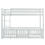 3FT Bunk Bed, Bed with Fences and Door, Children's Bed with Fall Protection and Railings, Solid Wood, White (190x90cm)_13