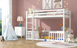 3FT Bunk Bed, Bed with Fences and Door, Children's Bed with Fall Protection and Railings, Solid Wood, White (190x90cm)_3