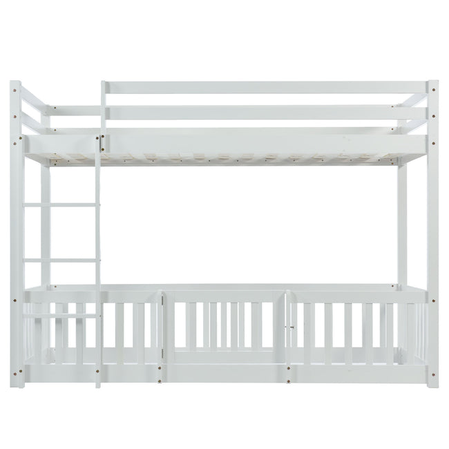 3FT Bunk Bed, Bed with Fences and Door, Children's Bed with Fall Protection and Railings, Solid Wood, White (190x90cm)_15