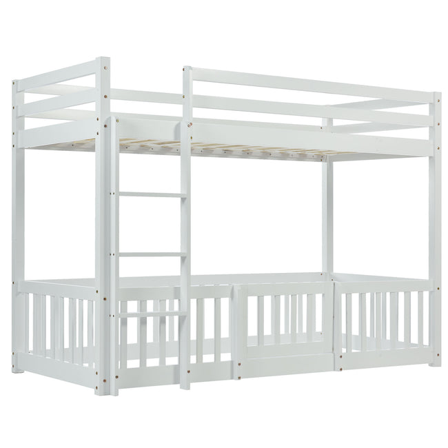 3FT Bunk Bed, Bed with Fences and Door, Children's Bed with Fall Protection and Railings, Solid Wood, White (190x90cm)_9