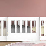 3FT Bunk Bed, Bed with Fences and Door, Children's Bed with Fall Protection and Railings, Solid Wood, White (190x90cm)_6