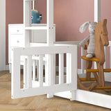 3FT Bunk Bed, Bed with Fences and Door, Children's Bed with Fall Protection and Railings, Solid Wood, White (190x90cm)_7