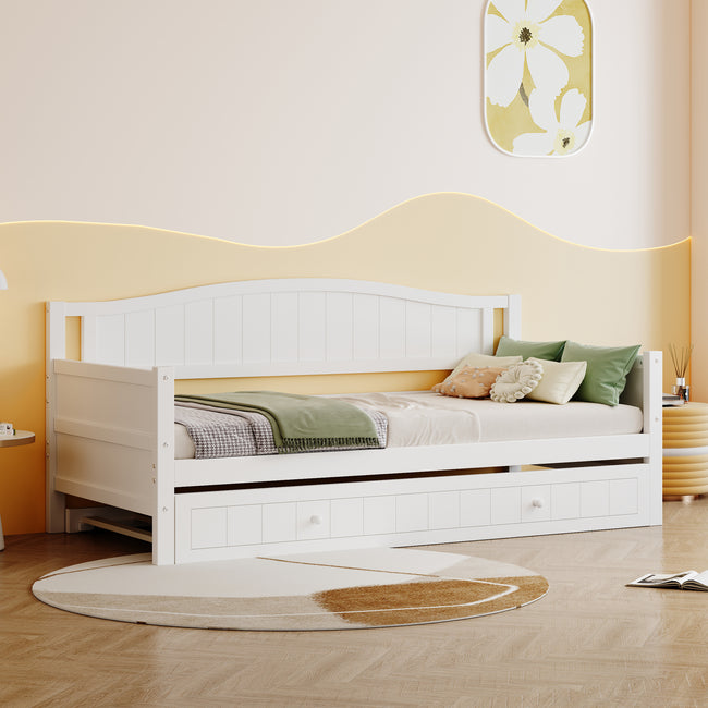 3FT Daybed with Trundle Bed Sofa Bed, Single Bed for guest, Pull out Trundle for Living Room and Bedroom ( 90 x190 cm)_2