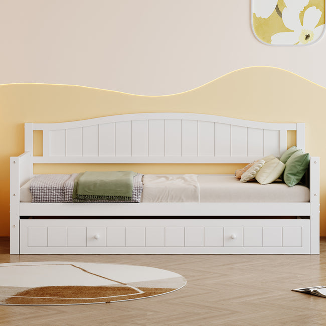 3FT Daybed with Trundle Bed Sofa Bed, Single Bed for guest, Pull out Trundle for Living Room and Bedroom ( 90 x190 cm)_1