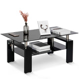 Glass living Room Coffee Table Black Modern Rectangle With Lower Shelf (Black-100CM)_0
