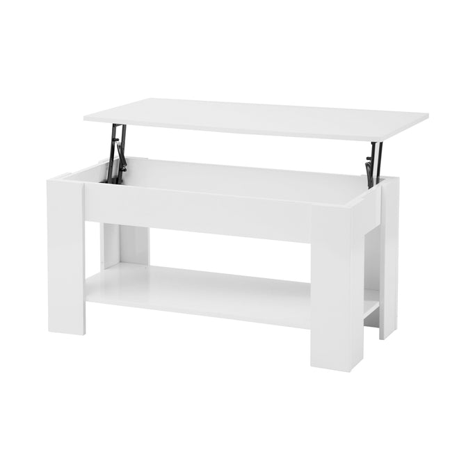 Lift up Top Coffee Table with storage and shelf living room(White)_1