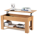 Lift up Top Coffee Table with storage and shelf living room(Oak)_4