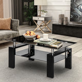 Glass living Room Coffee Table Black Modern Rectangle With Lower Shelf (Black-100CM)_5