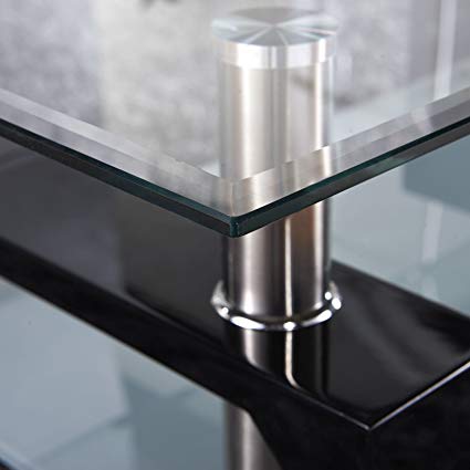Glass living Room Coffee Table Black Modern Rectangle With Lower Shelf (Black-100CM)_6