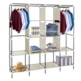 67" Clothes Closet Portable Wardrobe Clothes Storage Rack 12 Shelves 4 Side Pockets Beige