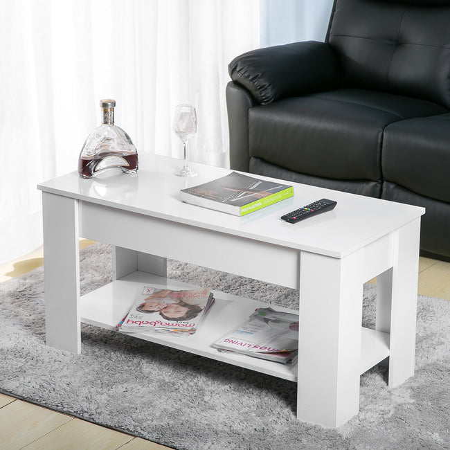 Lift up Top Coffee Table with storage and shelf living room(White)_5