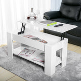 Lift up Top Coffee Table with storage and shelf living room(White)_6