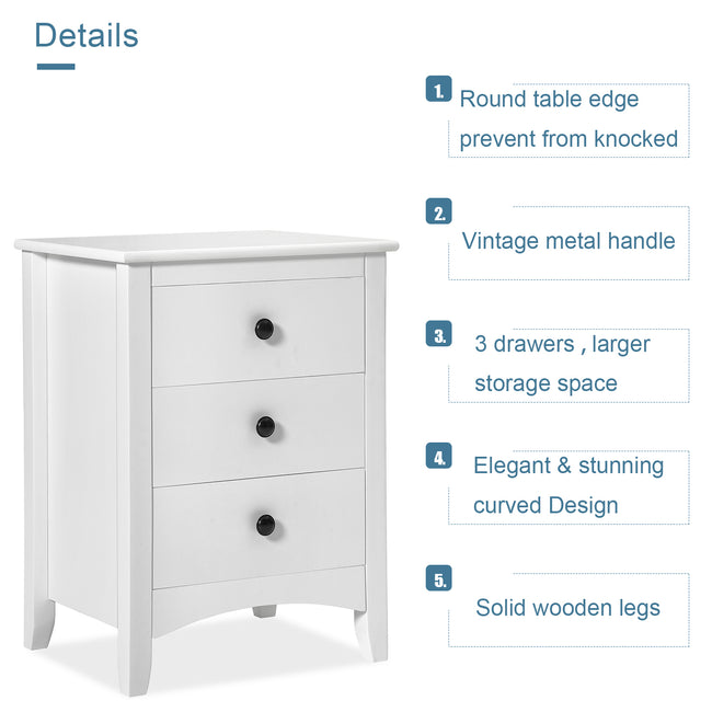 Bedside Cabinet White Chest of Drawers Bedroom Bedside Table_5
