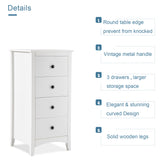 Tall Chest of 4 Drawers White Bedside Cabinet Wood Storage Chest Bedroom Hallway Anti-Tipping Supports_3