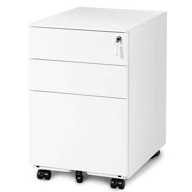 3 Drawers 5 Wheels Mobile File Cabinet Filing Pedestal Lockable Storage for A4 Metal Solid Pedestal with Keys_0