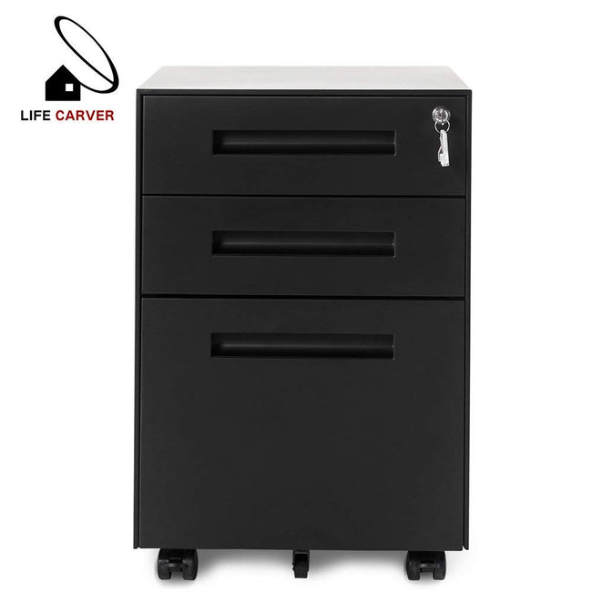 (SALE)3 Drawer Steel Metal Filing Cabinet with Embedded Handle and Lock (Black)_2