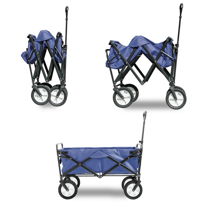 Garden Cart Foldable Pull Wagon Hand Cart Garden Transport Cart Collapsible Portable Folding Cart (Blue)_3