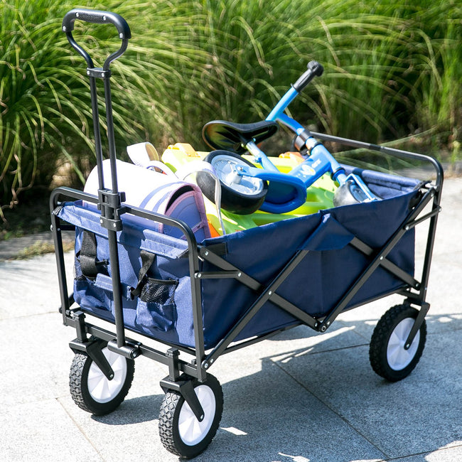 Garden Cart Foldable Pull Wagon Hand Cart Garden Transport Cart Collapsible Portable Folding Cart (Blue)_0