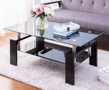 Leisure Zone ® Glass living Room Coffee Table Black Modern Rectangle With Lower Shelf (Black-100CM)_0