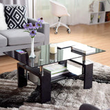 Leisure Zone ® Glass living Room Coffee Table Black Modern Rectangle With Lower Shelf (Black-100CM)_2
