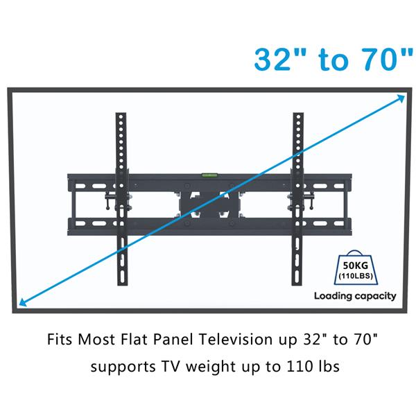 TMDS-204 32"-70" 110Lbs VESA600*400 Full Motion TV Wall Mount Tilt Range 0-15°