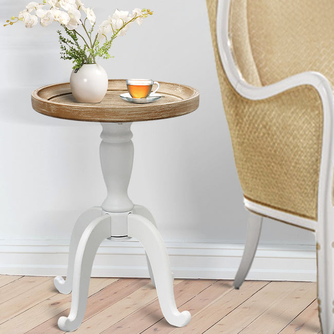 Knight Home Elizabeth French Country Accent Table with Octagonal Top, Natural + Distressed White