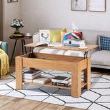 Lift up Top Coffee Table with storage and shelf living room(Oak)_8
